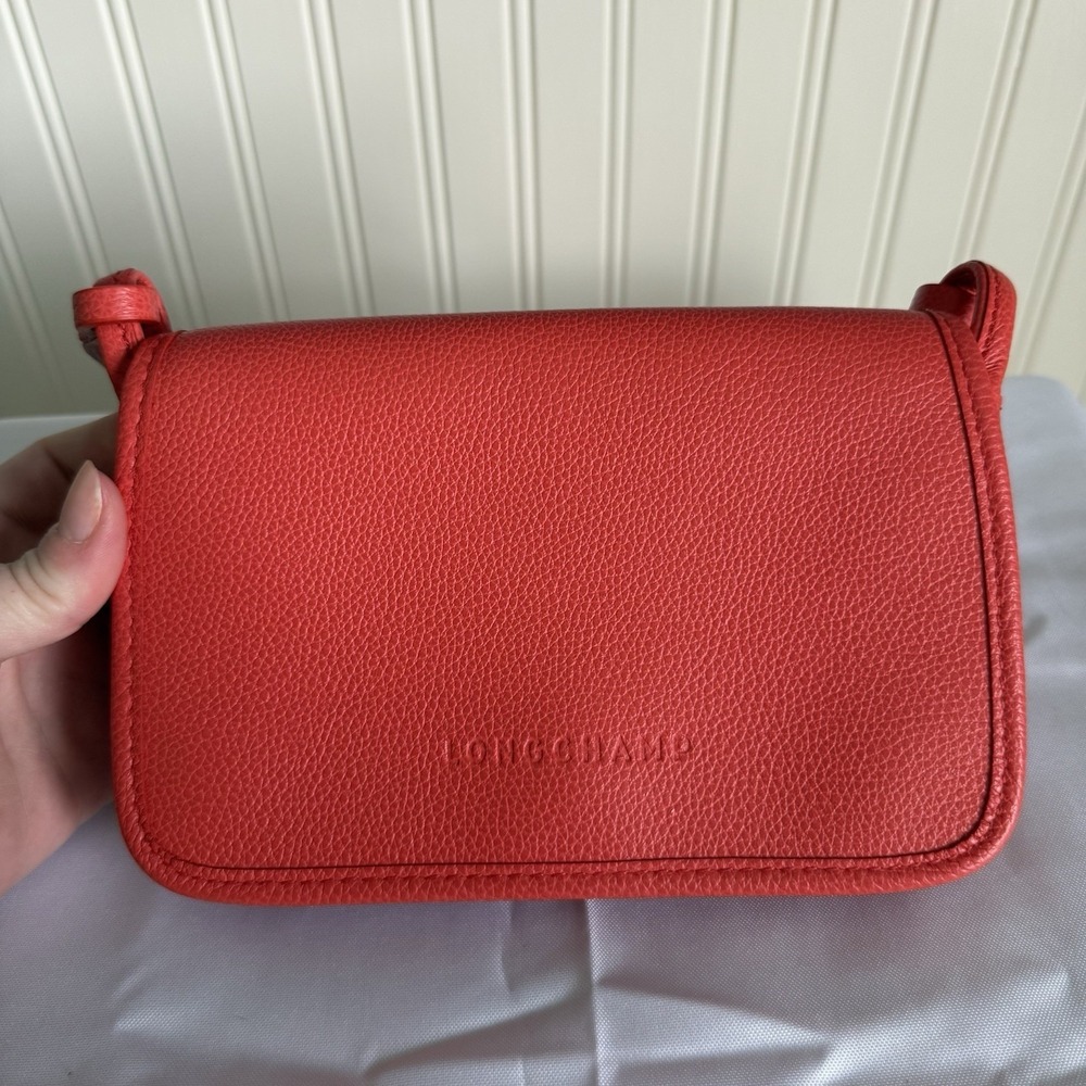 LONGCHAMP Le Foulonne Small Red Pebbled Leather Crossbody Bag Purse